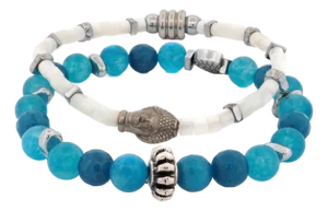 Ocean Zen Blue Jade & White Pearl Men’s Bracelet Set