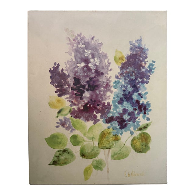 Mid-Century Vintage "Violets" Signed Fabrice De Villeneuve Original Lithograph For Sale