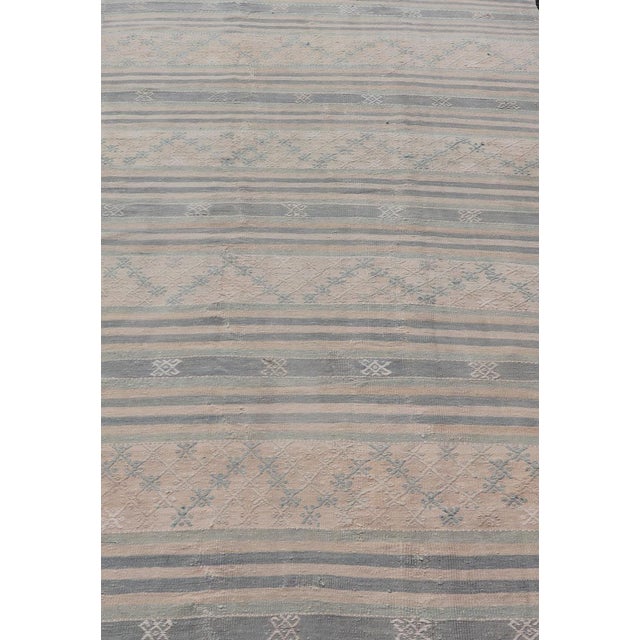 Vintage Turkish Flat-Weave Kilim With Embroideries in Blue, Brown, and Cream For Sale - Image 12 of 16