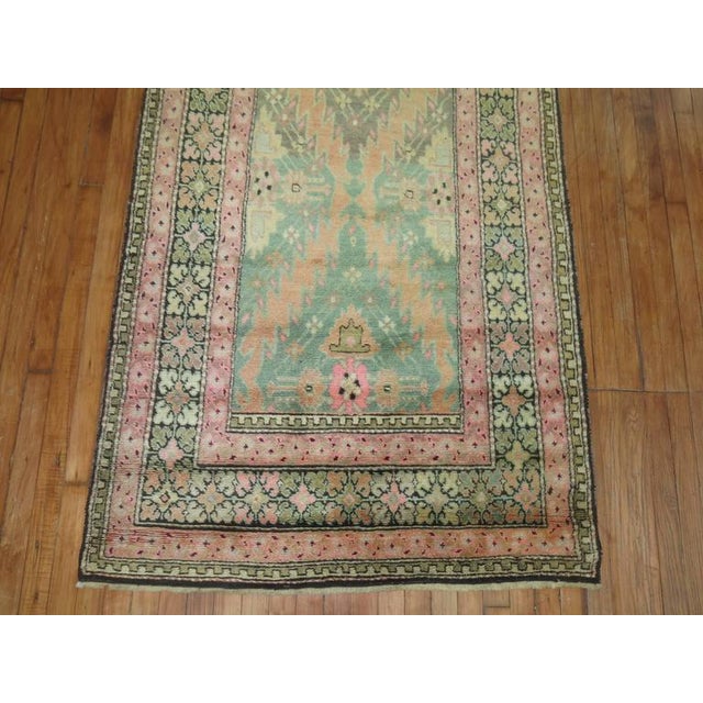 Early 20th Century Zabihi Collection Pink and Green Vintage Karabagh Runner - 3'8" x 10'7" For Sale - Image 5 of 9