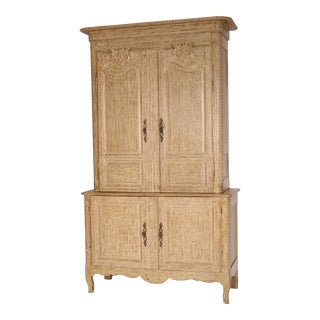 Antique Louis XV Style Provincial Pickled Pine Buffet Deux Corps For Sale
