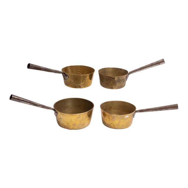 Set of Four Antique Graduated Brass 19th Century Cooking Pans For Sale