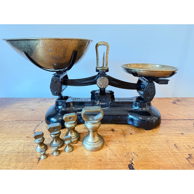 Classic Vintage Cast Iron & Brass Balance Scale, with Original Weights. Made in England. Whether used as decor in a...