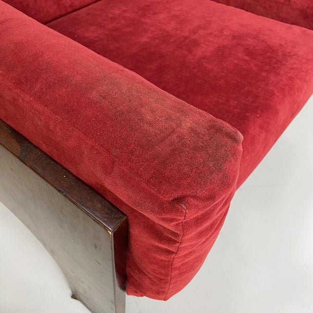 Set of Italian Modern Red Velvet and Wood Armchairs by Claudio Salocchi for Sormani, 1970s For Sale - Image 10 of 18