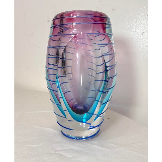 High Quality Vintage Hand Blown Italian Murano Signed Art Studio Glass Vase For Sale - Image 10 of 14