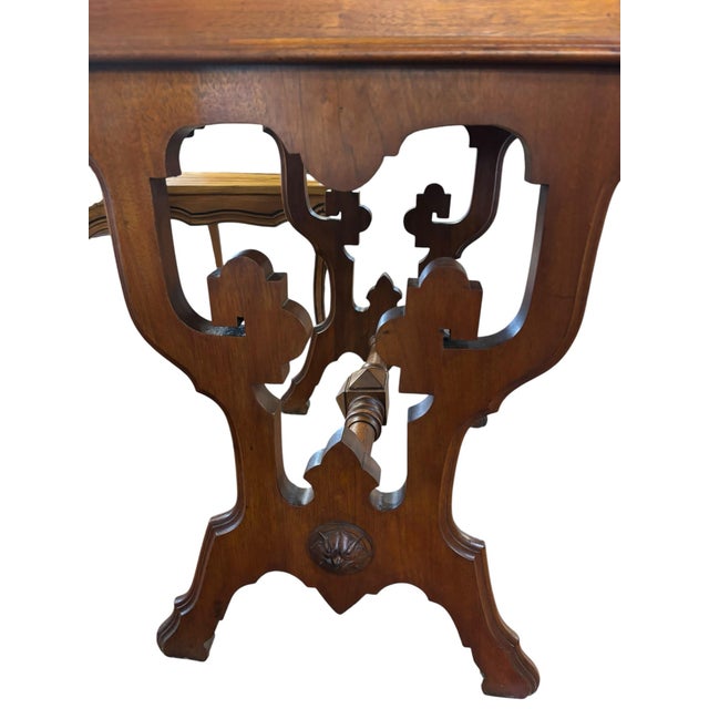 Victorian Walnut Ladies Writing Desk With Gallery & Velvet Writing Surface, Circa 1880 For Sale - Image 9 of 12