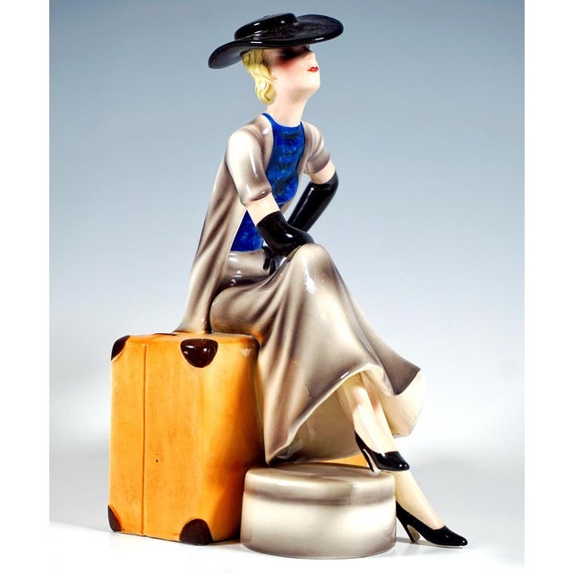 Goldscheider Vienna Lady Sitting on Suitcase by Stephan Dakon, 1930s For Sale - Image 3 of 8