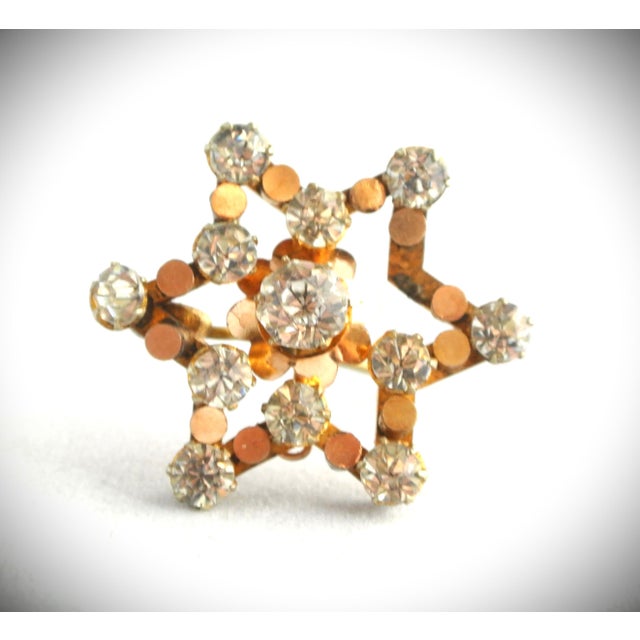 1920s Antique 14k Top Gold and Crystal Star Pin For Sale - Image 5 of 9