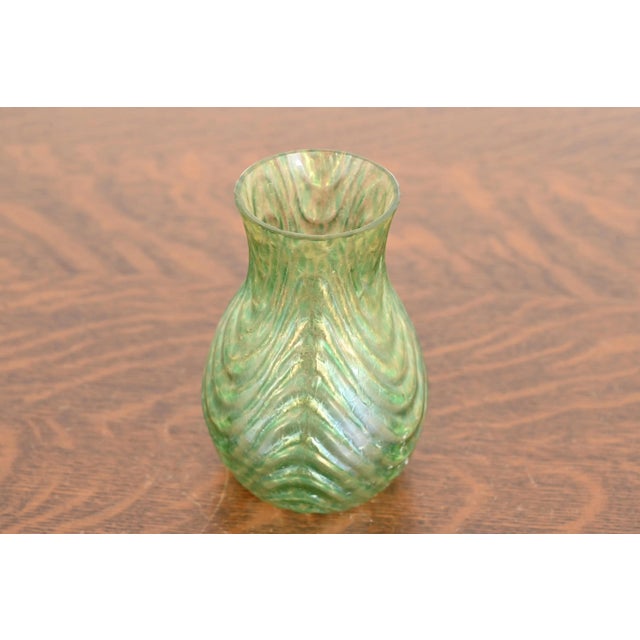 A gorgeous Art Nouveau period Oceanik iridescent art glass vase By Loetz Austria, Circa 1900 Measures: 3.25"W x 3.25"D x...
