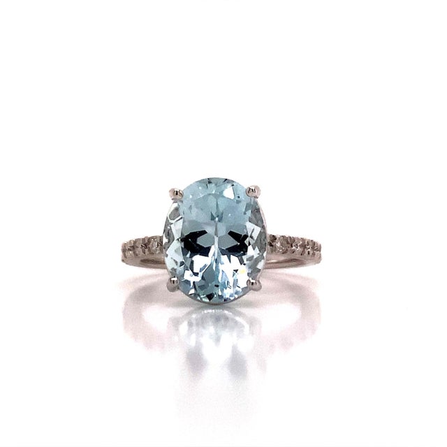 Natural Aquamarine Diamond Ring 14k White Gold 5.09 TCW Certified For Sale - Image 4 of 14