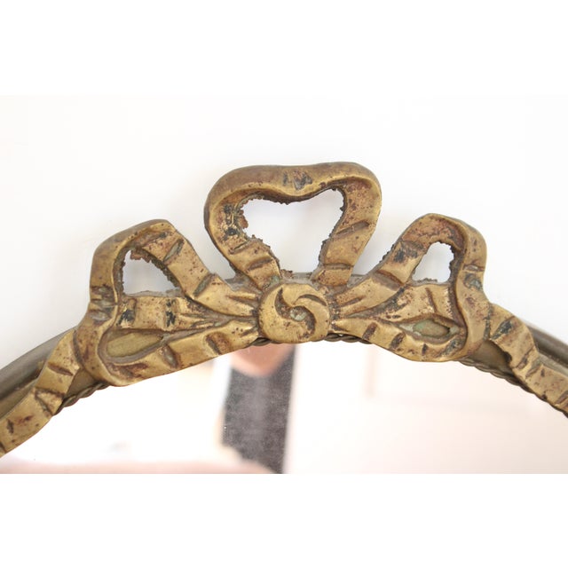 French Round French Empire Style Unlaquered Brass Mirror For Sale - Image 3 of 4