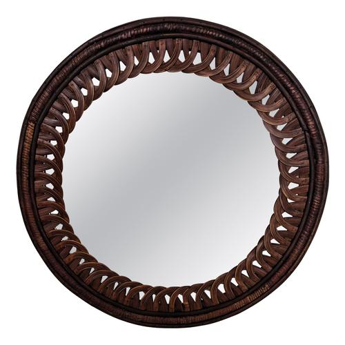 Glass Vintage Italian Round Wood Wall Mirror, 1970s For Sale - Image 7 of 7