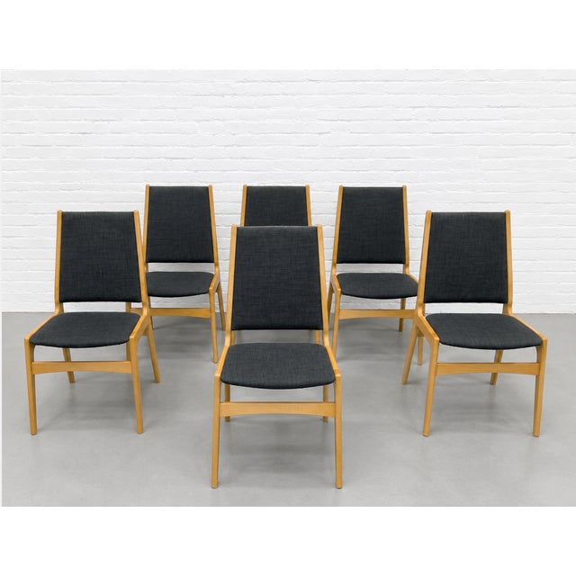 1960s Danish Mid Century Modern Dining Chairs, Set of 6, Beech Wood Frames With Charcoal Upholstery, Scandinavian Modern Dining Chairs, C. 1960s For Sale - Image 5 of 11