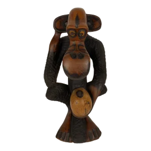 Hand-Carved Wooden African Monkey Sculpture