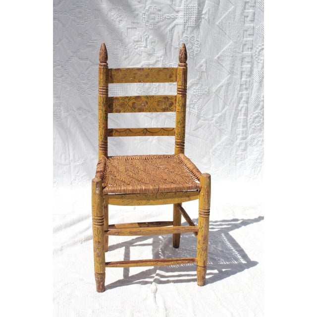 Wood Yellow Mexican Folk Art Adult Chair From the 1930s For Sale - Image 7 of 12