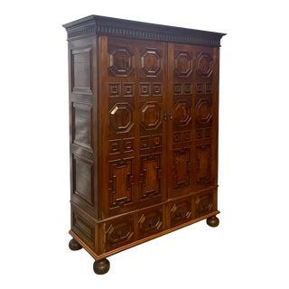 Antique Stillman English Tudor Style Walnut Storage Cabinet / Linen Press For Sale