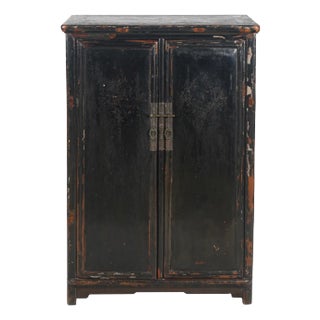 Antique Early 20th Century Chinese Black Lacquer Tapered Wedding Cabinet For Sale