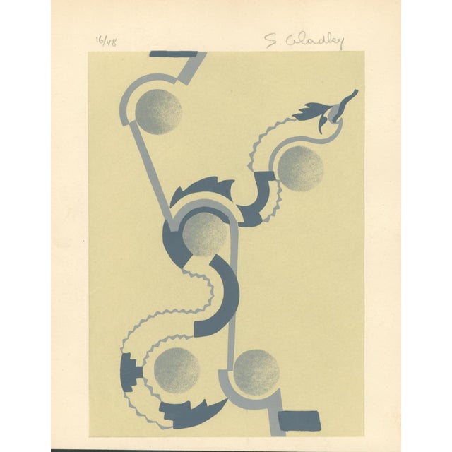 Signed limited-edition modernist print by S. Alandlay, numbered 16/48 in pencil. An abstract biomorphic composition of...