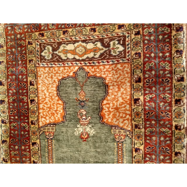 Vintage Turkish Hereke Prayer Rug, Green and Brick Red, Early 1900s, 2' x 3' For Sale - Image 11 of 16