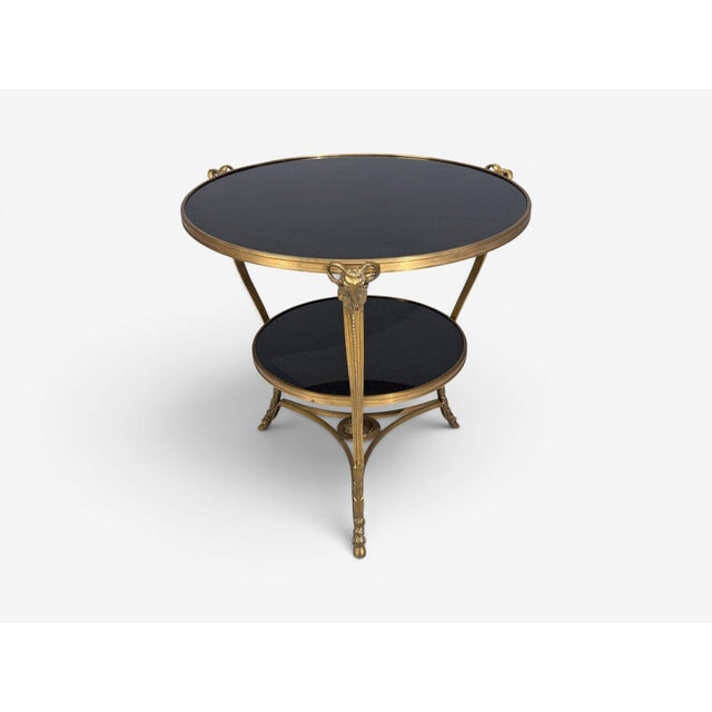 Louis XVI Style, Rams Head Gueridon, Bronze, Black Stone, France, 20th C. For Sale - Image 13 of 14