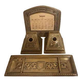 Antique Tiffany & Co. Venetian Bronze Desk Set With Original Calendar Cards - 3 Pieces For Sale