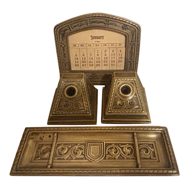 Antique Tiffany & Co. Venetian Bronze Desk Set With Original Calendar Cards - 3 Pieces For Sale