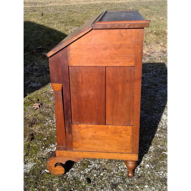 Brown 1850s Antique 2 Piece Cherry Curly Maple Slant Front Secretary Desk With Bookcase Top For Sale - Image 8 of 18