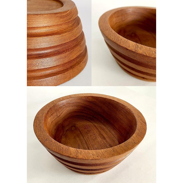 Chestnut Vintage Teak Wood Ribbed Bowl For Sale - Image 8 of 10