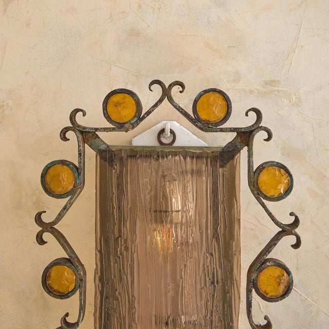 Italian Hand-Forged Wrought Iron Sconce Attributed to Longobard No. 01, 1970s For Sale - Image 9 of 11
