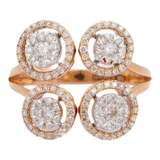 Statement Illusion Diamond Wedding Cocktail Ring in 18k Solid Rose Gold Size 3 For Sale