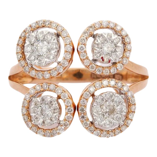 Statement Illusion Diamond Wedding Cocktail Ring in 18k Solid Rose Gold Size 3 For Sale