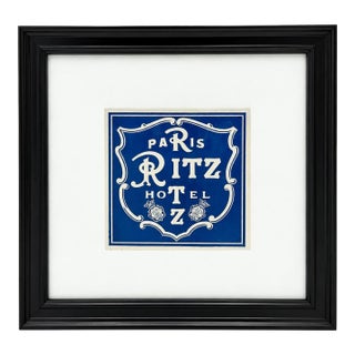 Vintage Ritz Paris Hotel France Framed Luggage Label For Sale