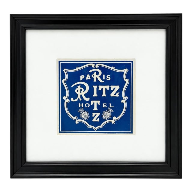 Vintage Ritz Paris Hotel France Framed Luggage Label For Sale