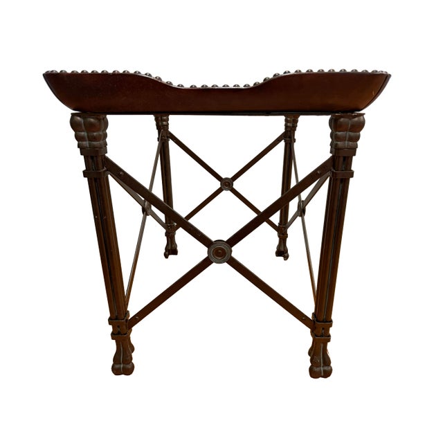 Maitland Smith Leather, Bronzed Wrought-Iron and Glass Side Table For Sale In Philadelphia - Image 6 of 11