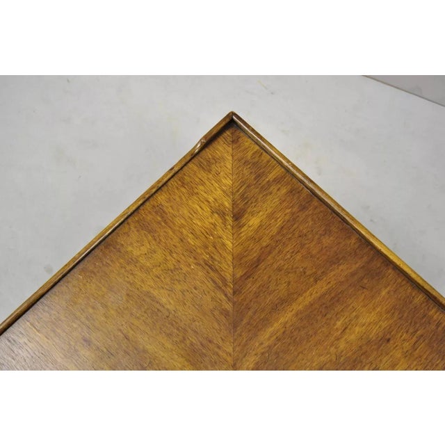 Brown Vintage French Provincial Style Low Oak & Walnut Square Side Table For Sale - Image 8 of 9