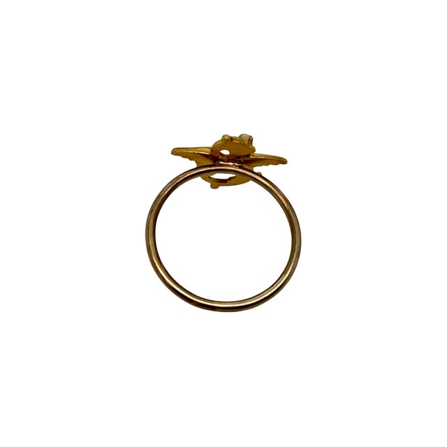 Mid 19th Century Victorian 14k Gold Griffin Ring With Seed Pearl – Conversion Jewelry, Size 7 For Sale - Image 4 of 4