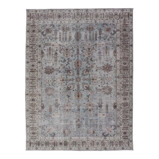 Antique Persian Tabriz Rug in Soft Blue and Taupe With All-Over Design 7'0 X 9'9 For Sale