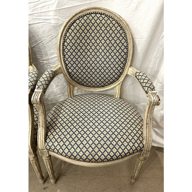Very Rare! Pair of Louis XVI Period Painted Fauteuils With Hand Needlepoint Upholstery, France Circa 1770 For Sale - Image 6 of 13