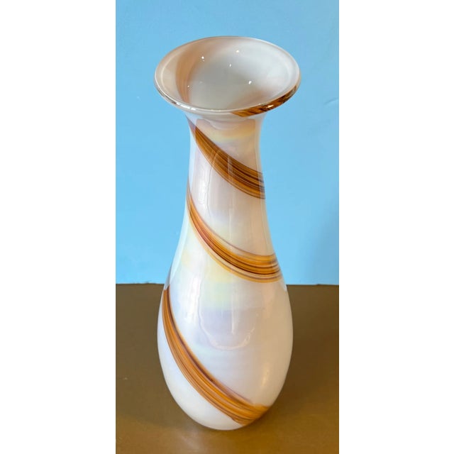 Art Glass Vase Orange Swirl Design For Sale - Image 11 of 12