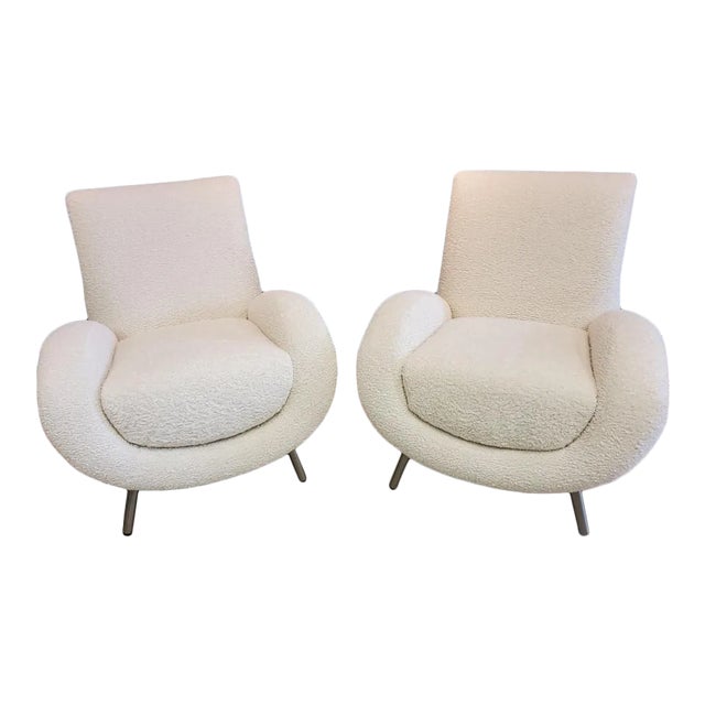 Mid Century Postmodern Italian Slant Back Club Chairs Newly Reupholstered - Pair For Sale