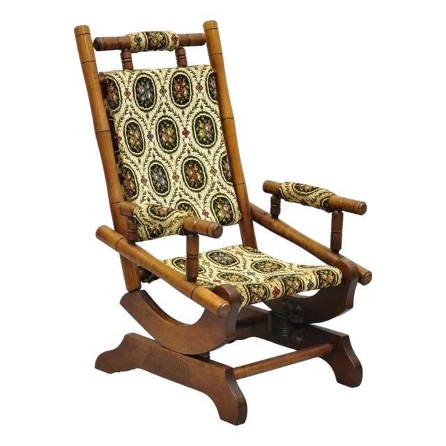 Antique Victorian Small Child's Maple Wood Platform Rocker Rocking Chair For Sale