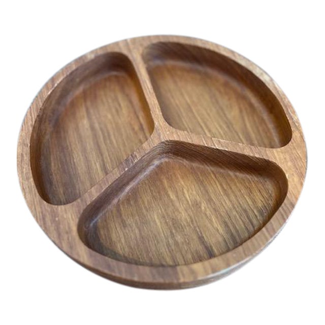 Vintage Dolphin Divided Teak Wood Serving Bowl For Sale