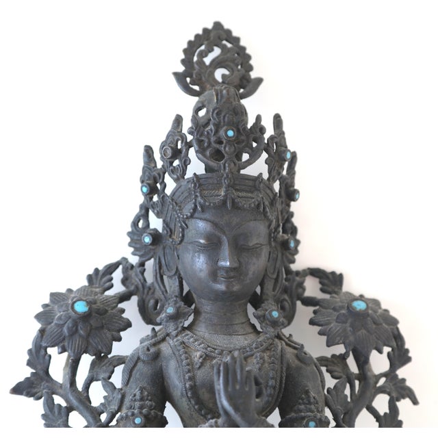 Mid 19th Century Antique 19th Century Bronze Tibetan Bodhisattva Signed For Sale - Image 5 of 15