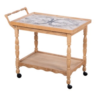Danish Brutalist Oak Serving Table with Ceramic Tiles, 1960s For Sale