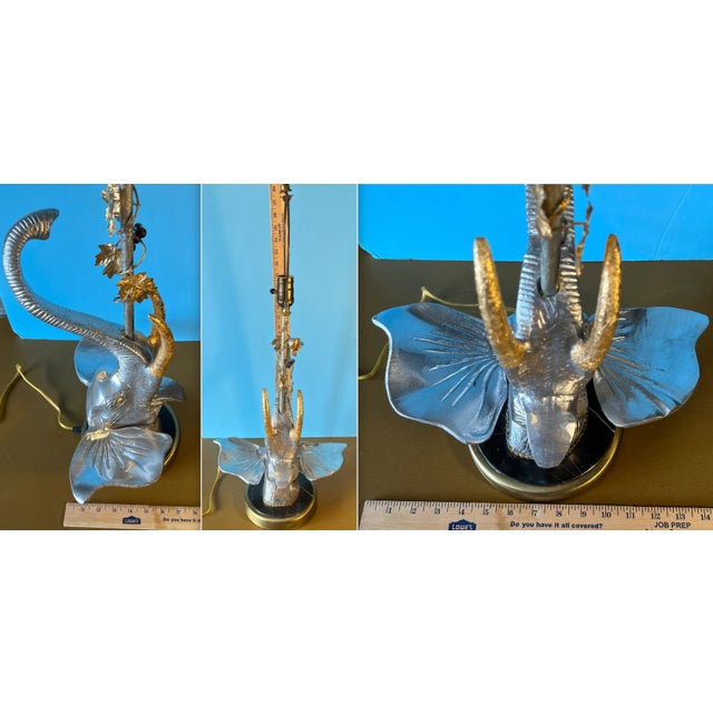 Silver Tone Elephants Head Table Lamp For Sale - Image 12 of 12