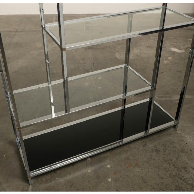 1970s Chrome Glass Brass Etagere Mixed Metal Glam Display Shelf Baughman For Sale - Image 12 of 16
