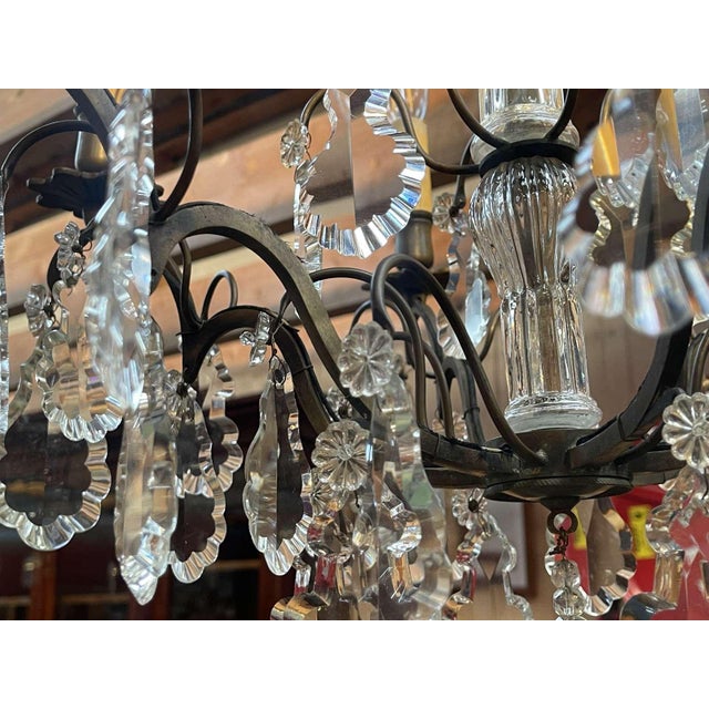 Gold Early 20th Century Six-Light Chandelier in Bronze and Cut Crystal For Sale - Image 8 of 16