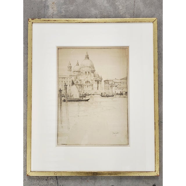 Antique framed etching of the Basilica di Santa Maria Della Salute in Venice, Italy by American Andre Smith (1880-1959)....