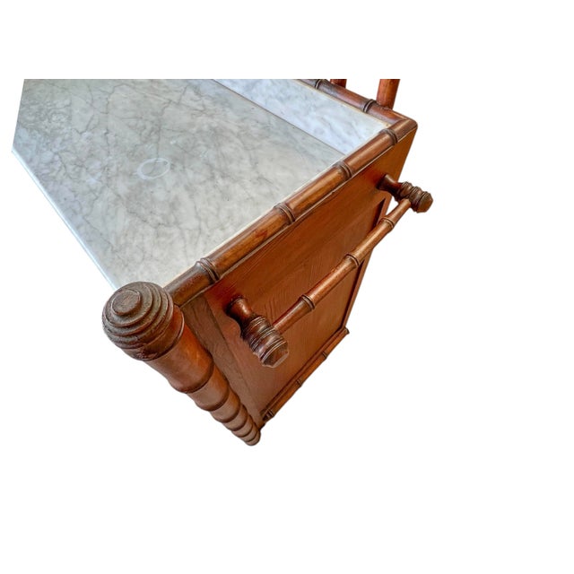 19th Century Antique French Commode in Faux Bamboo and Marble with Mirror, 1890s For Sale - Image 5 of 13