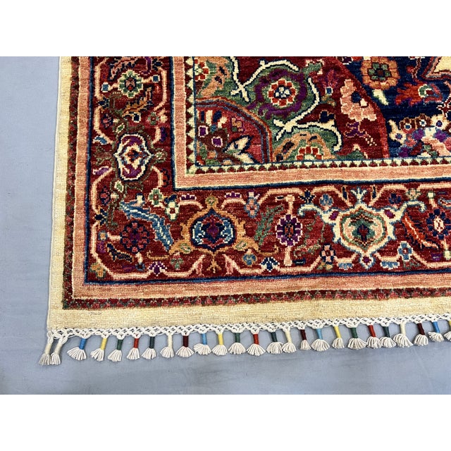 Beige & Red Persian-Style Medallion Wool Rug, Natural Dyes, 5'7